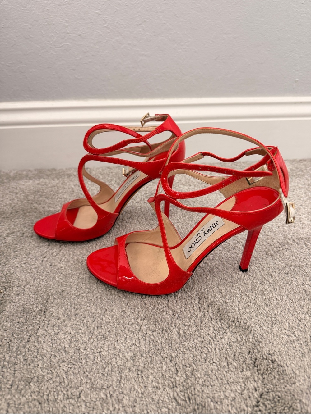 Jimmy Choo Red Patent Strappy High-Heel Sandals